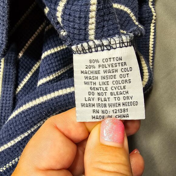 Ditch Plains Blue Shirt Striped Thermal Waffle Knit Long Sleeves Top Mens Size M - Picture 5 of 10